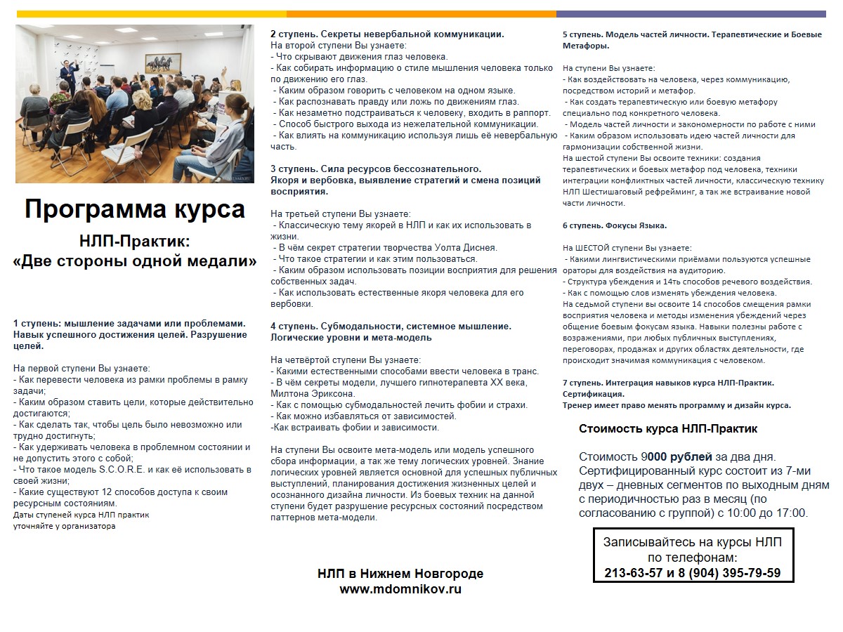 Базовый курс НЛП-Практик: «две стороны одной медали» в Нижнем Новгороде |  РТА НЛП